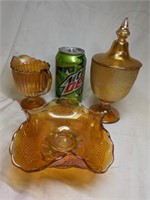 3 pcs Carnival Glass,  largest 6" tall