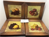 (4) vintage wooden fruit wall art