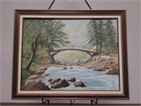 Framed Laing Bridge Over the River Canvas Painting