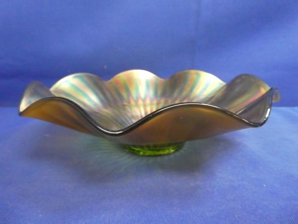 Northwood Carnival Glass On Green Bowl