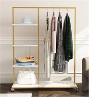 HOMEKAYT Gold Clothing Rack with Shelves 47L