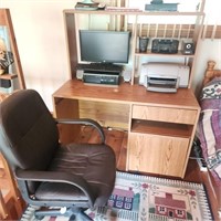 Computer, desk, chair etc