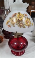 Ruby red base white shade oil lamp