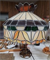 Local large stained glass and lead table lamp