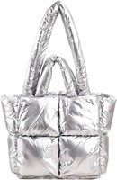 Silver Puffy Tote Bag Padded Puffy Tote Lattice