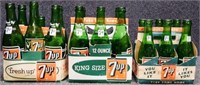 Vintage Glass 7-Up Soda Pop Bottles with Carriers