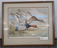 Large signed, framed print, ducks in flight