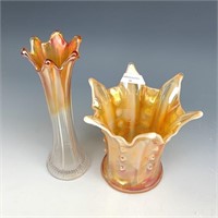 Dugan Peach Opal Target & Thin Rib Vase Lot