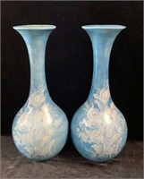 Pair, Mid Century Hand Painted Pottery Vases, 16"