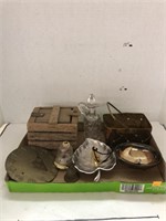 Misc Lot - Dishes, Sundial, Wooden Crate, etc.