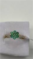 10k Dainty Emerald and Diamond Ring Size 7