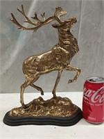 Brass Stag Statue mounted on wood base Measures