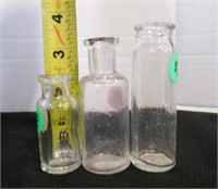 3 vintage cylinder clear glass bottles