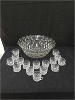 Fostoria glass punch bowl with 16 cups