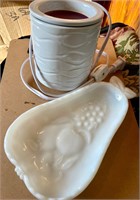Vintage Pear Milk Glass & Candle Wax Holder