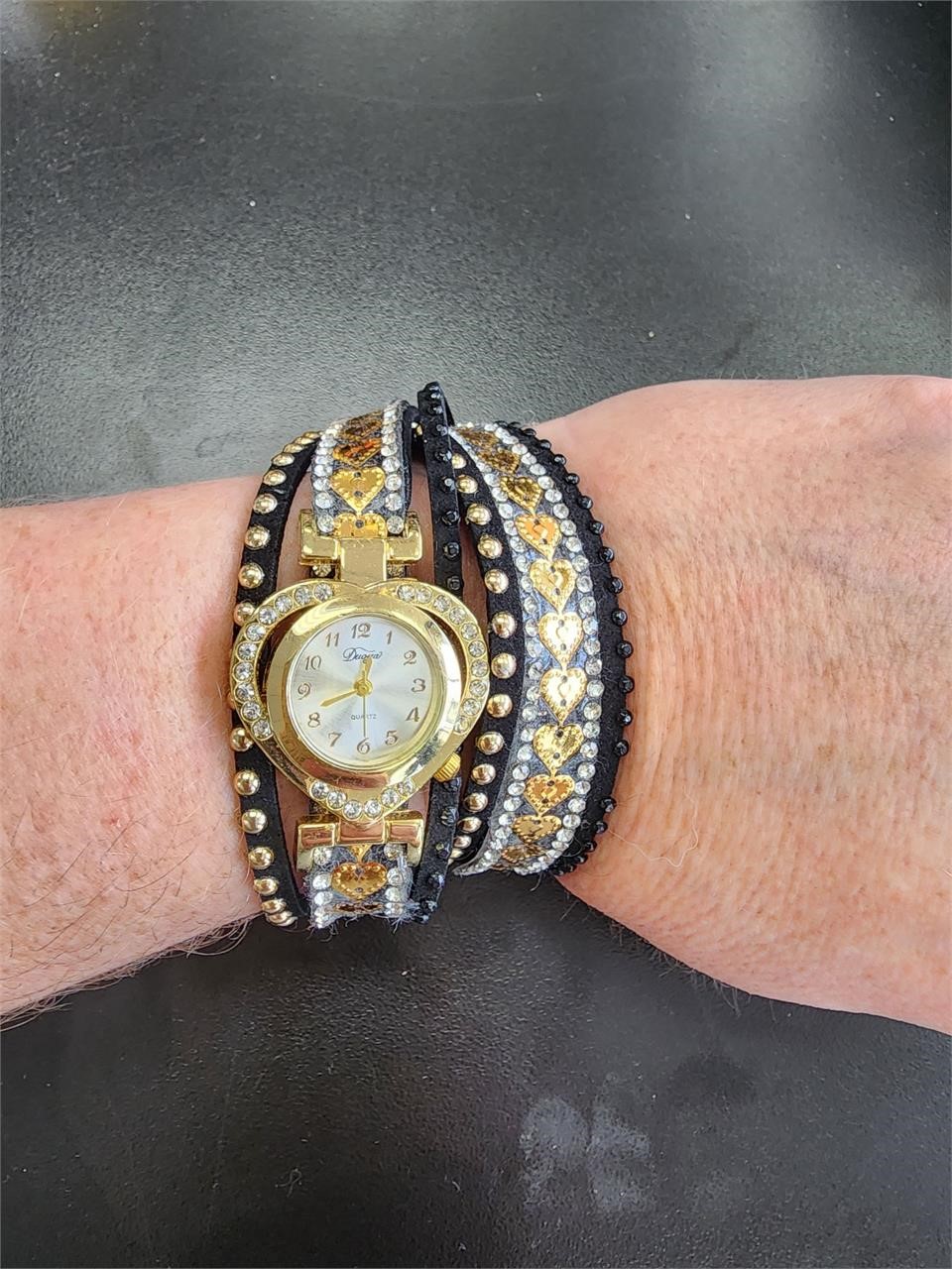 Bracelet style wrap around watch with crystals