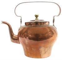 LARGE FRENCH TEN-LITRE COPPER HOT WATER KETTLE