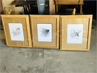 3 oak framed wildlife prints