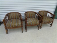 3-Oak Barrel Back Rolling Chairs