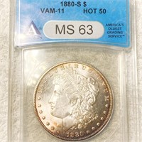 1880-S Morgan Silver Dollar ANACS - MS63 VAM-11