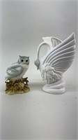 Swan Vase and Owl Figure
