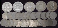 Mix Coin Lot: 5 Franklin Half Dollars;