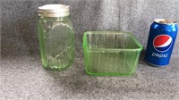Uranium Glass Refrigerator Dish and Hoosier Jar
