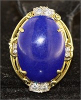 14kt Gold Oval 23.34 ct Blue Lapis & Diamond Ring