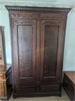 Antique Wooden Wardrobe on Casters-
