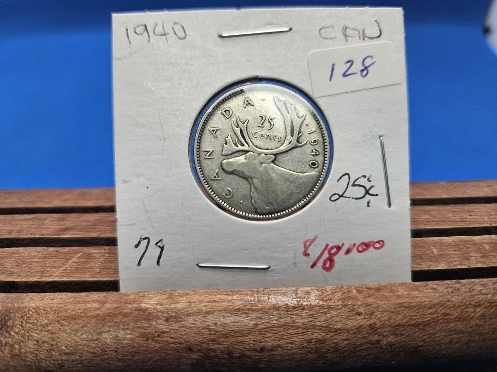 1-1940 SILVER 25 CENT COIN