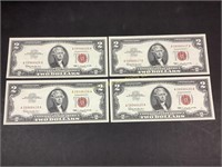 4 Series 1963 $2 legal tender notes, Gem Unc