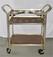 Mid Century Modern Brass Bar Cart on Wheels