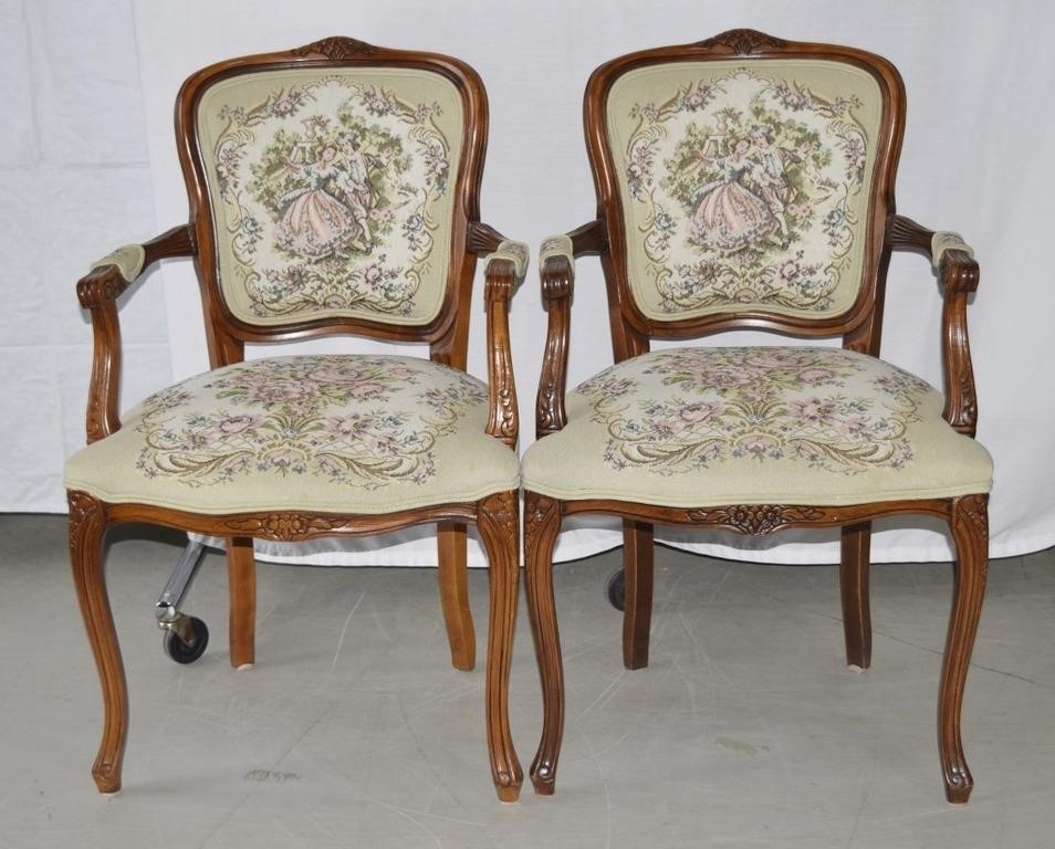 Vintage Pair of Petit Point Arm Chairs