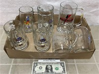 Assorted vintage advertising glass mugs