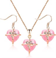 Gold-pl. Heart 16.98ct Pink Cat's Eye Jewelry Set