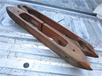 17" Antique Oak Weaving Spools x 2