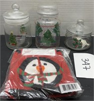 (3) Christmas candy jars and more