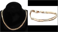 14K Yellow Gold Curved Link Necklace & Bracelet, 2