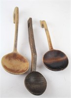 THREE EARLY WOOD SPOONS