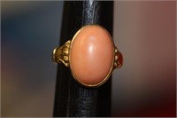 An Angel Skin Coral and 14Karat Gold Ring