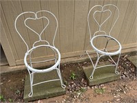 Pair Wrought Iron Heart Back Parlor Chairs