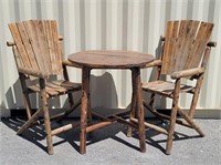Large Rustic Wooden Log Tall 3 Pc Bistro Set