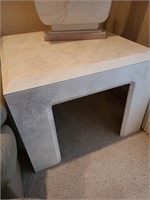 Chunky square beveled side table. Basement main