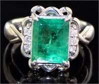 Platinum 2.68 ct Natural Emerald & Diamond Ring