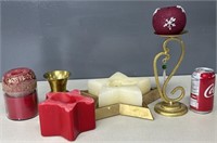 Lot of Candles and Brass Holders