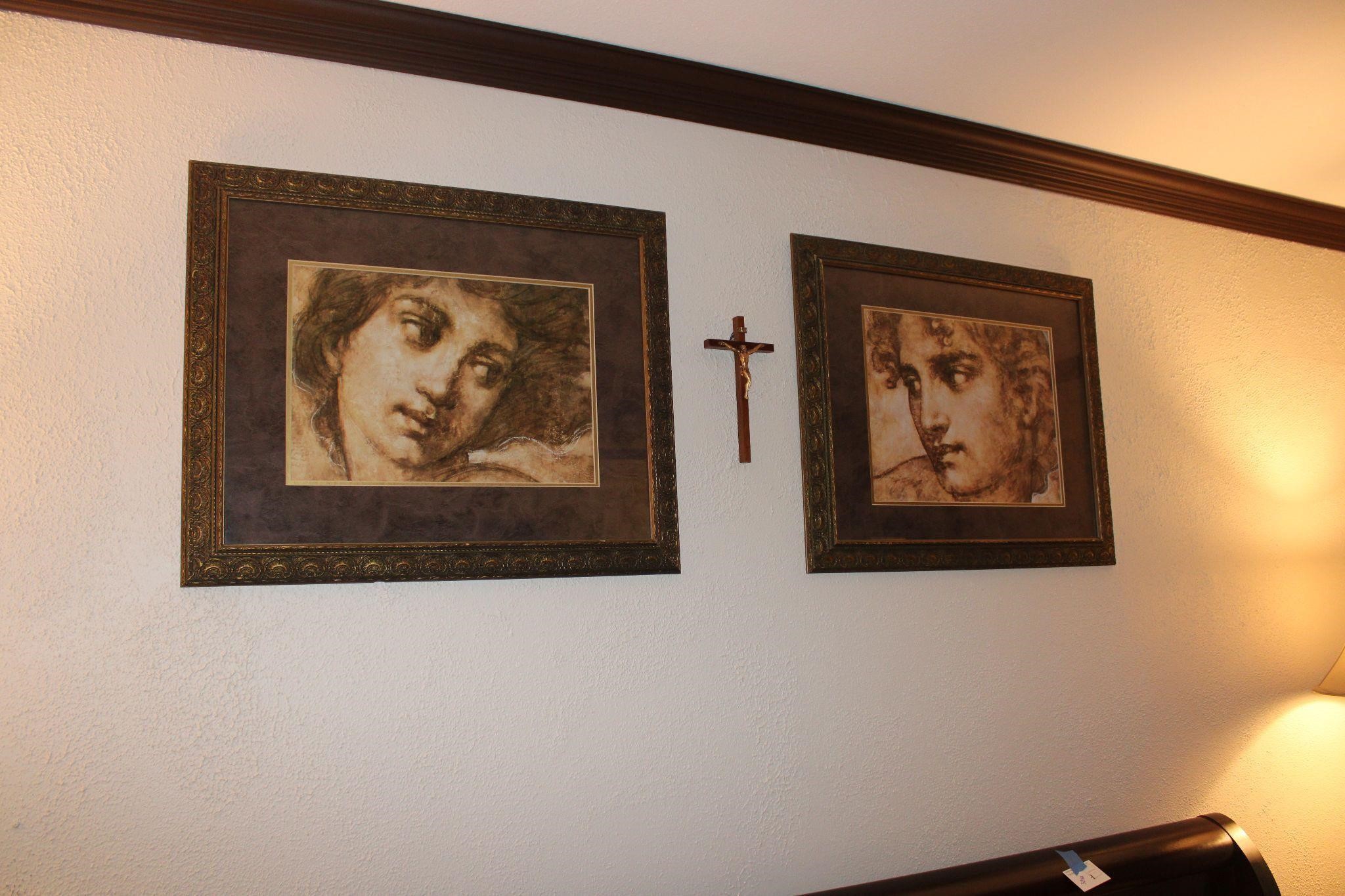 Large Framed Art And Crucifixes