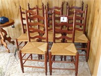8 cherry ladder back, twine bottom dining chairs