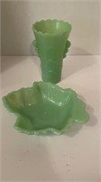 Unmarked Jadeite:  5 “ Vase & 6.5” Maple Leaf