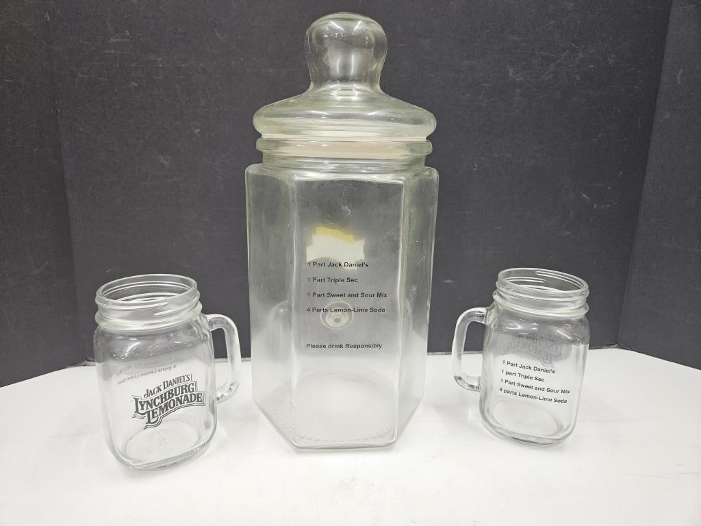 Glass Jack Daniels Lemonade Dispenser & Mugs