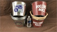 9 Rolling Rock beer buckets